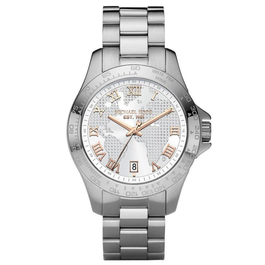 Michael Kors Ladies Layton Silver Pave Dial Watch - MK5958